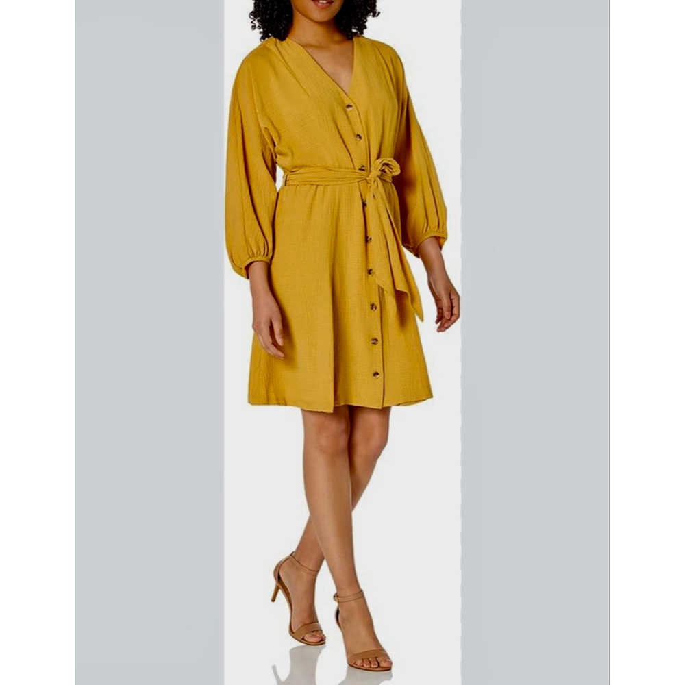 Calvin Klein Mustard Yellow Belted Wrap Dress Size 4